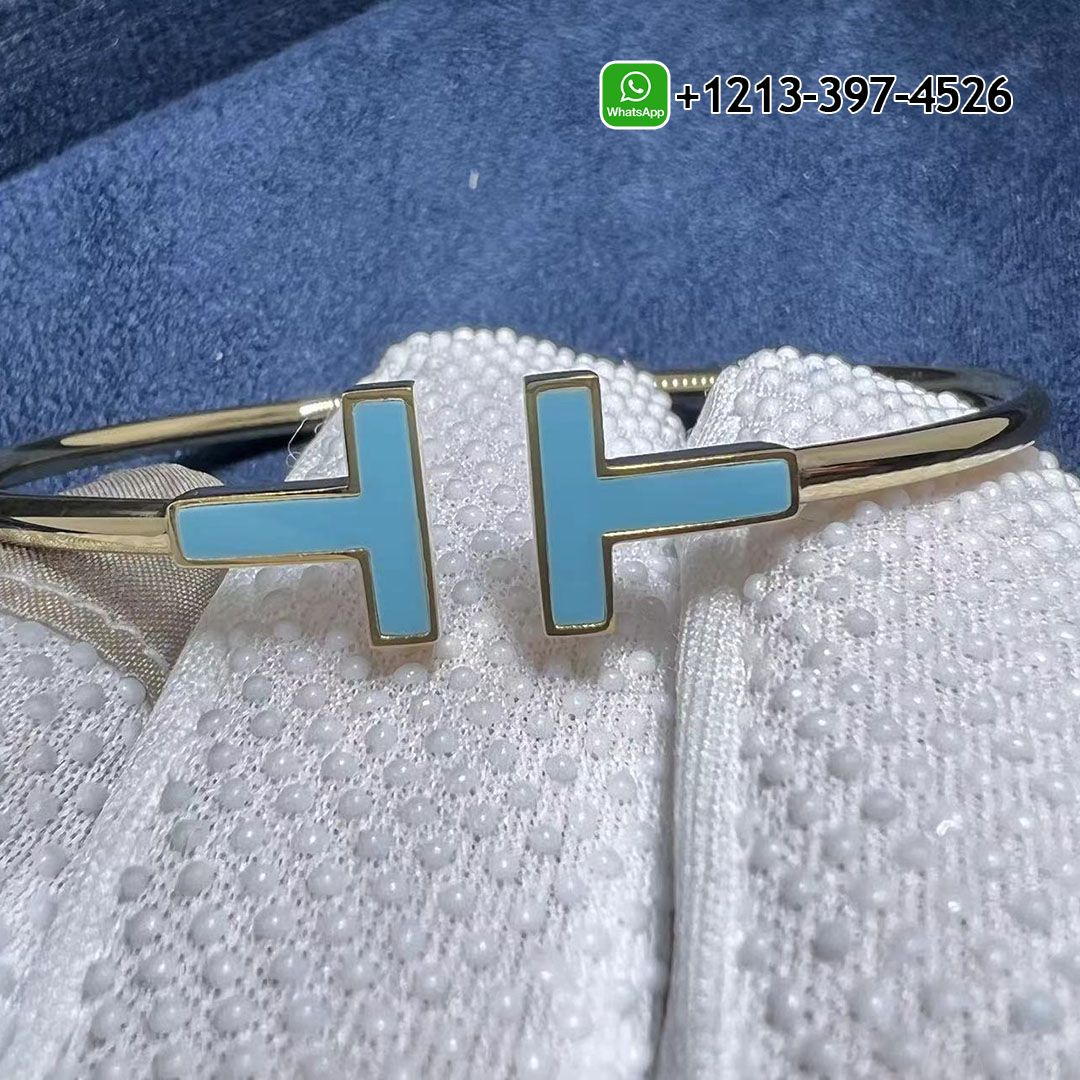 18k Yellow Gold Tiffany T Wide Turquoise Wire Bracelet