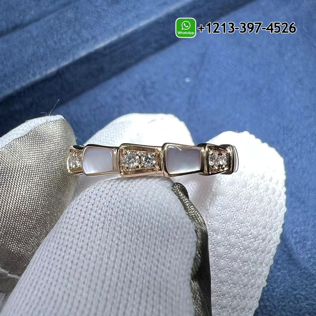 Bulgari Serpenti Viper band Ring in 18 kt rose gold with Mother of Pearls and pavé diamonds Ref.: 353212