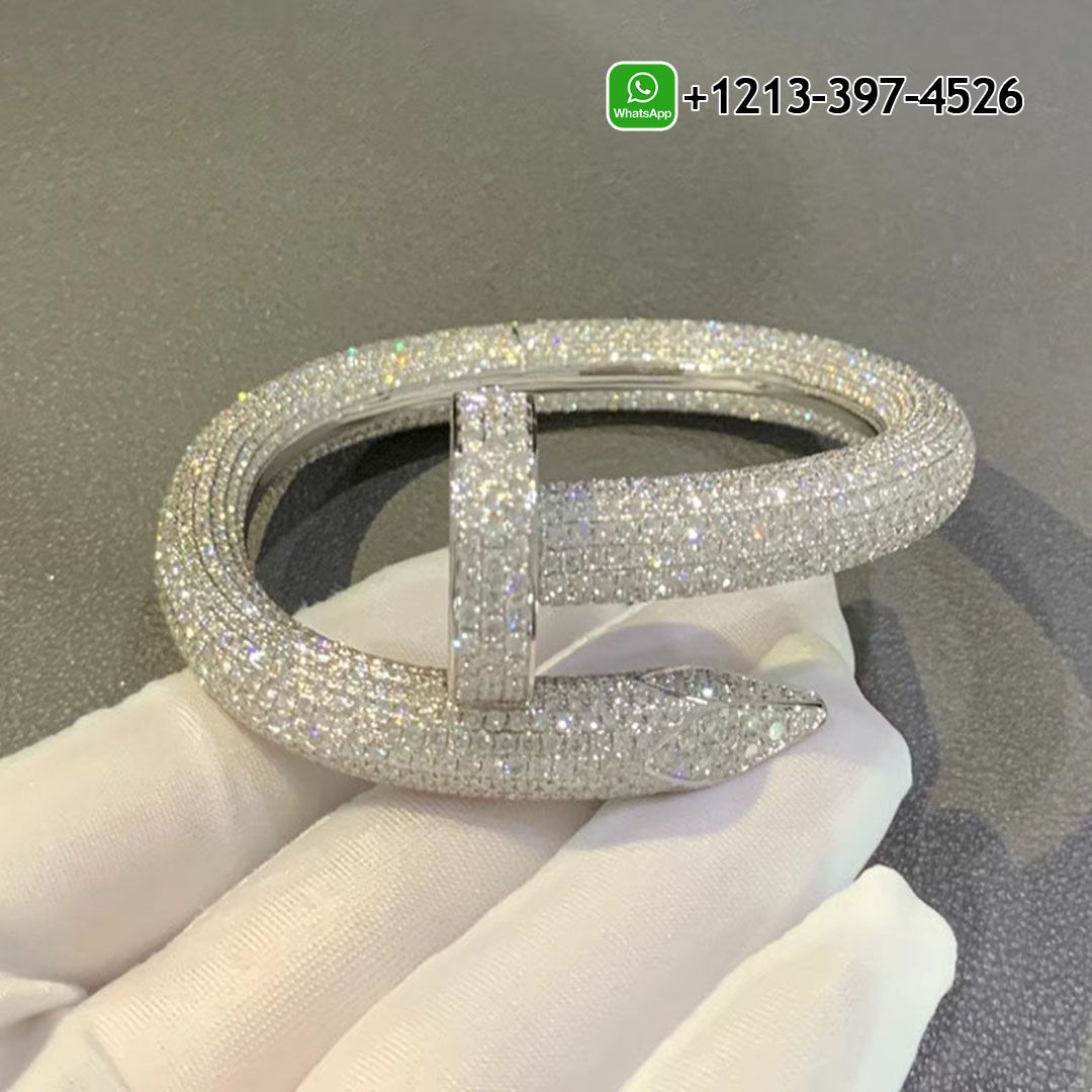 Cartier 18k White Gold Full Pave Diamond Large Model Nail Juste un Clou Bracelet HP601192