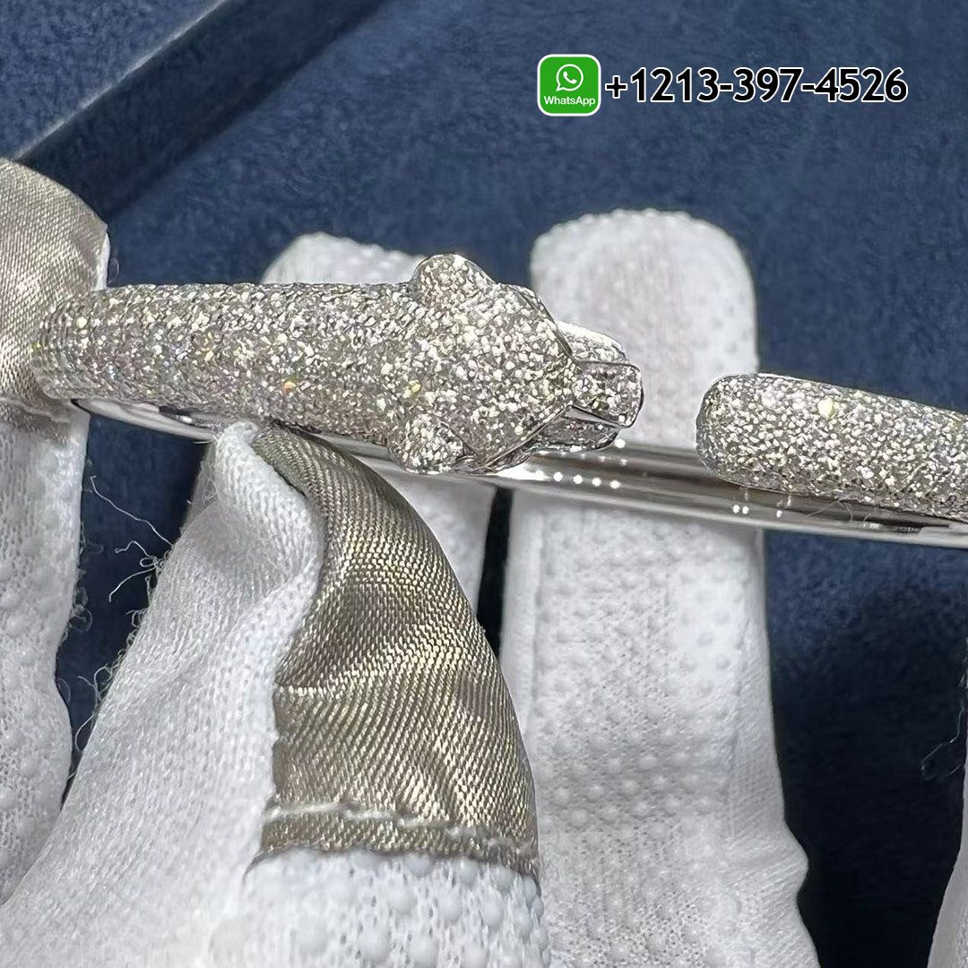 Custom Made Cartier 18k White Gold, Diamond, Emerald Panthère de Cartier Bracelet