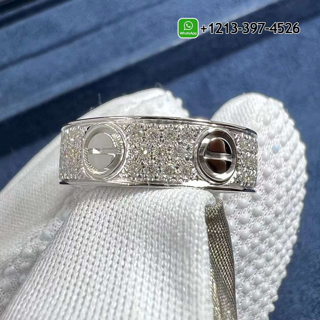 Custom Made Cartier Love 18K White Gold Full Diamond-Paved 6.5MM Band Ring