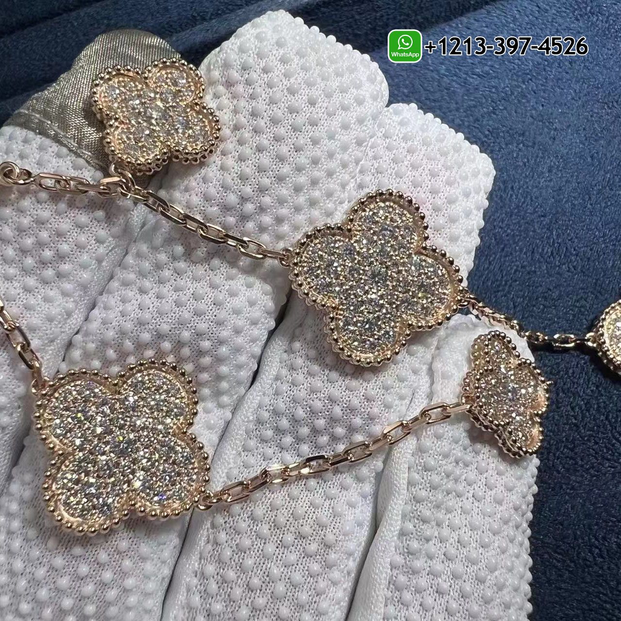 Custom Van Cleef & Arpels Magic Alhambra 5 Motif Full Pave Diamond 18k Rose Gold Bracelet