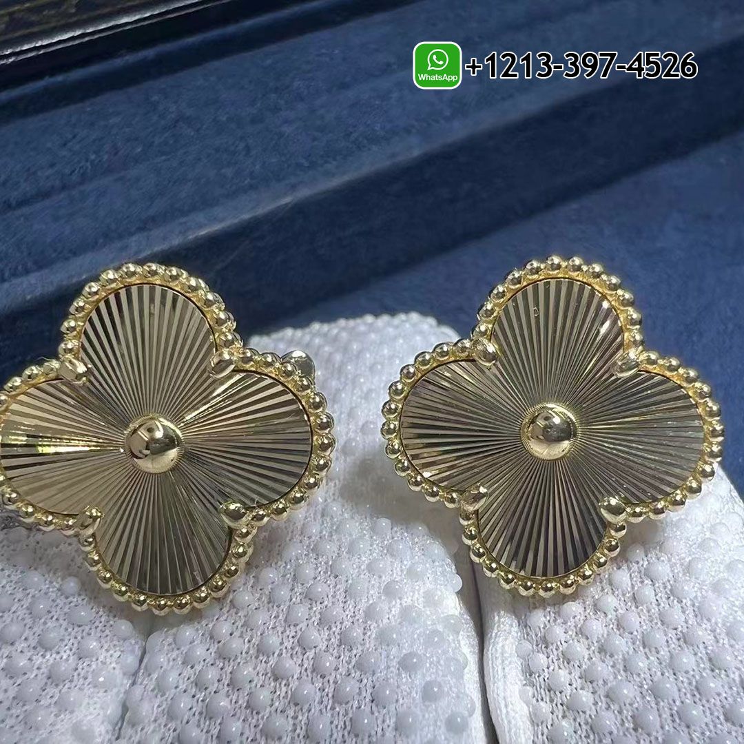 Custom Van Cleef  Magic Alhambra Guilloché 18K Yellow Gold Earrings