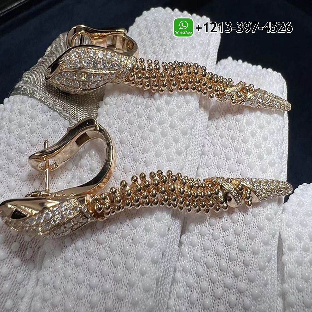 New Inpsired Bvlgari Serpenti Earrings 18k Rose Gold with Pavé Diamonds, Black Onyx Eyes