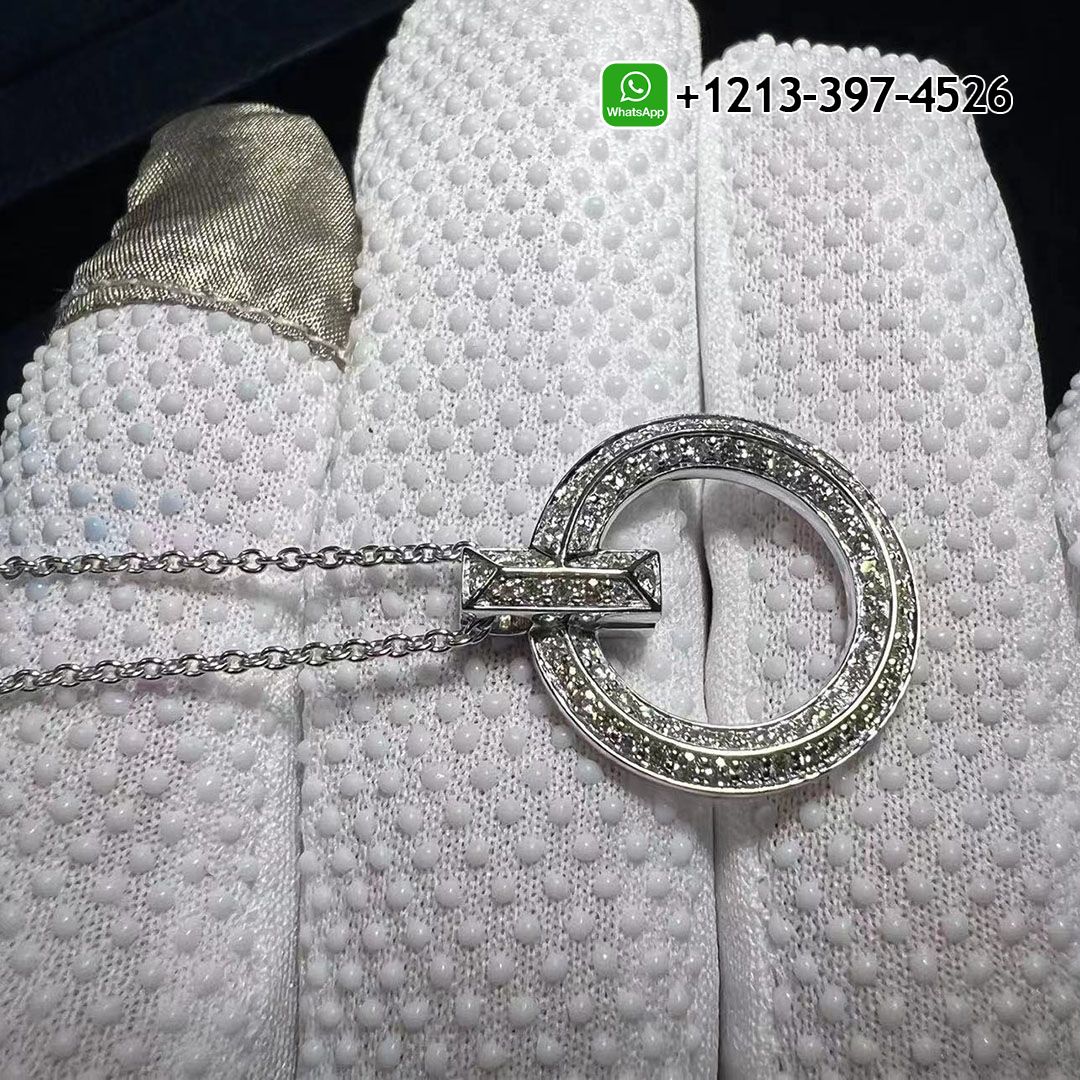 Tiffany 18k White Gold Diamond T T1 Circle Pendant Necklace