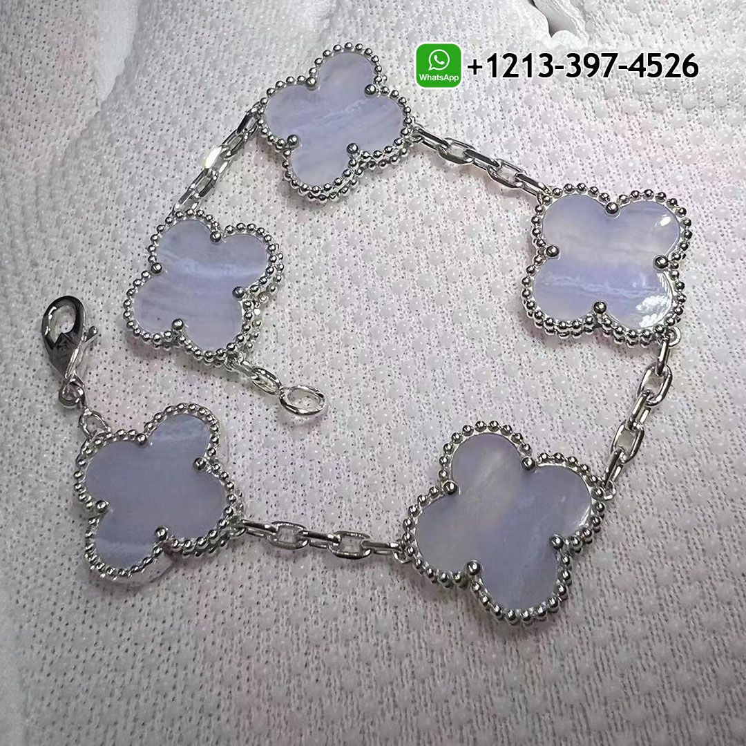 Van Cleef & Arpels 18K White Gold 5 Motifs Chalcedony Vintage Alhambra Bracelet VCARD34700
