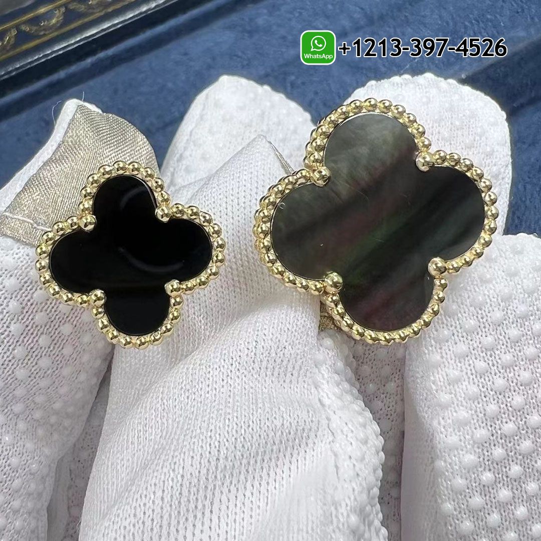 Van Cleef & Arpels 18K Yellow Gold Grey Mother of Pearl Onyx Magic Alhambra Between the Finger Ring VCARN05700