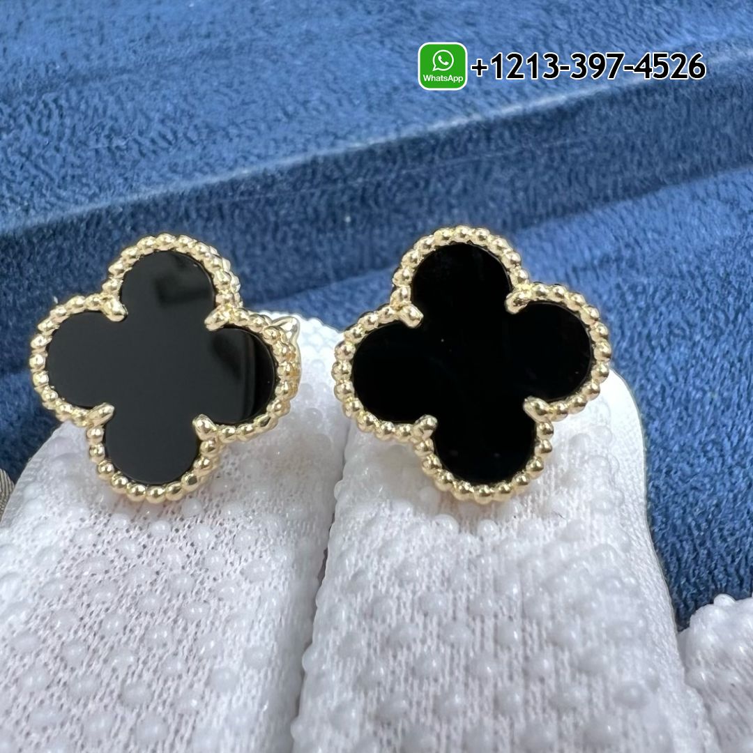Van Cleef & Arpels 18K Yellow Gold Onyx Vintage Alhambra Earrings VCARA44200