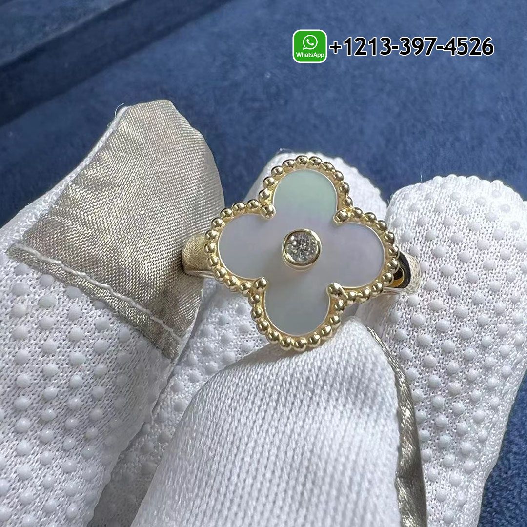 Van Cleef & Arpels 18k Yellow Gold Diamonds Mother of Pearl Vintage Alhambra Ring VCARA41100