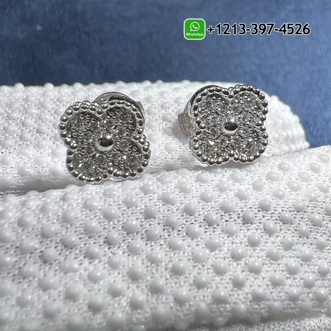 Van Cleef & Arpels Diamond Paved 18K White Gold Sweet Alhambra Earstuds VCARO85500