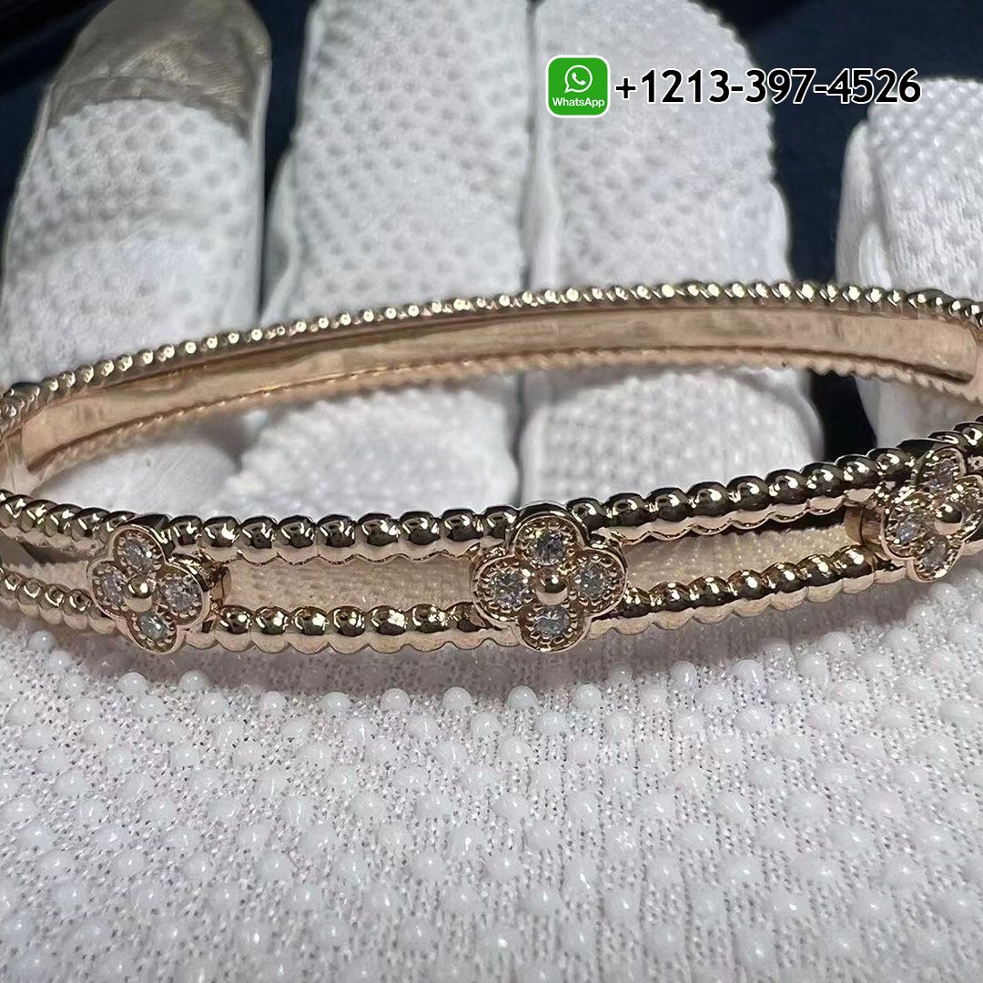 Van Cleef & Arpels Perlee Sweet Clovers Diamond 18k Rose Gold Bracelet VCARP6X300