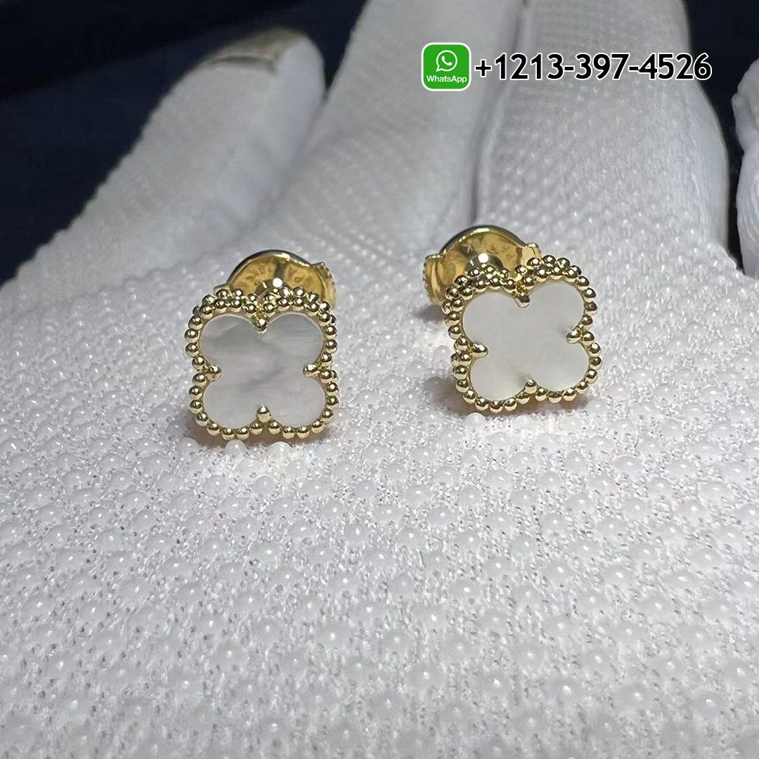 Van Cleef & Arpels Sweet Alhambra Mother of Pearl 18k Yellow Gold Stud Earrings VCARA44800