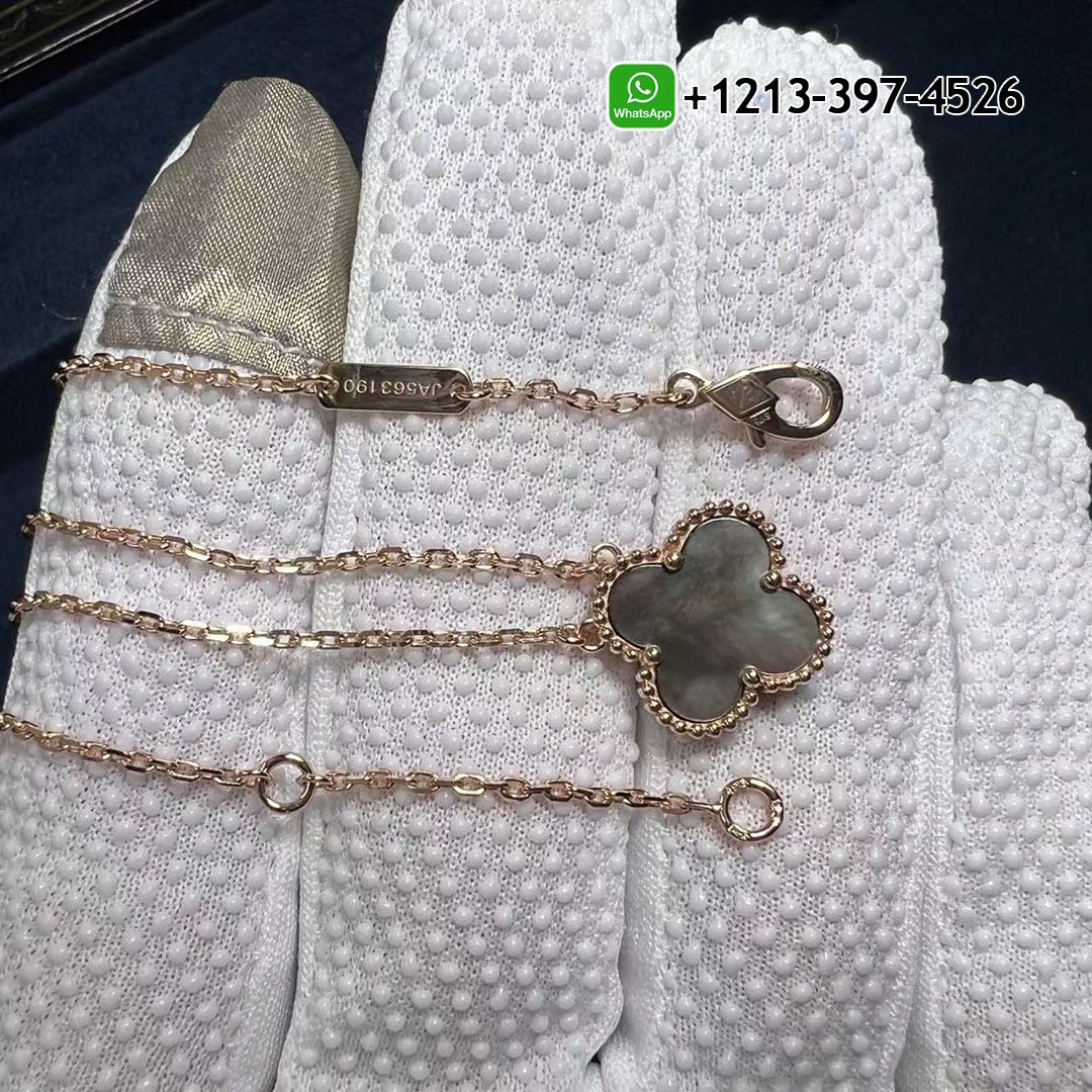 Van Cleef & Arpels Vintage Alhambra 1 Motif 18K Rose Gold Grey Mother of Pearl Necklace VCARP4KK00