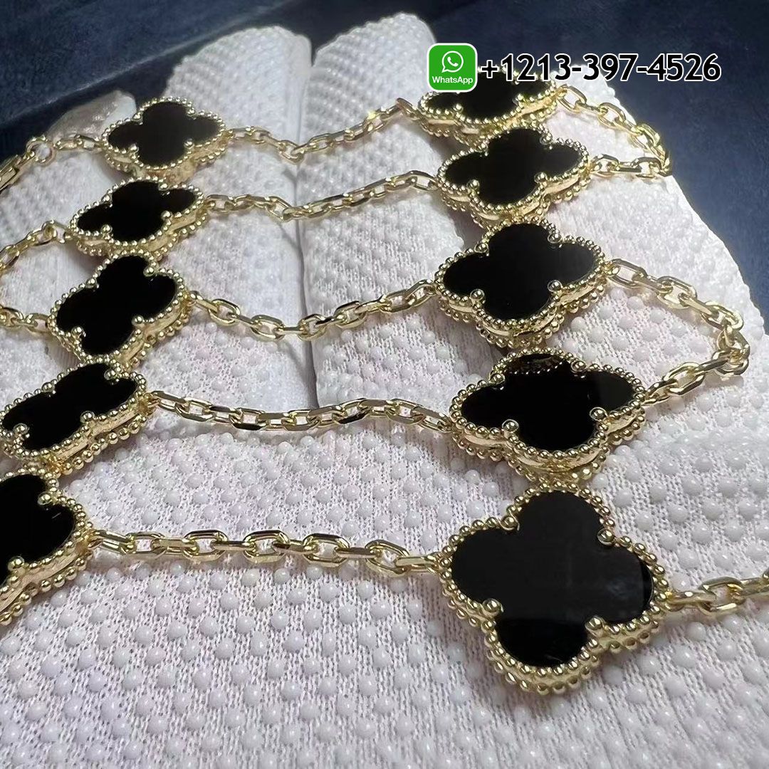 Van Cleef & Arpels Vintage Alhambra 10 Motif Onyx 18k Yellow Gold Necklace VCARA42700