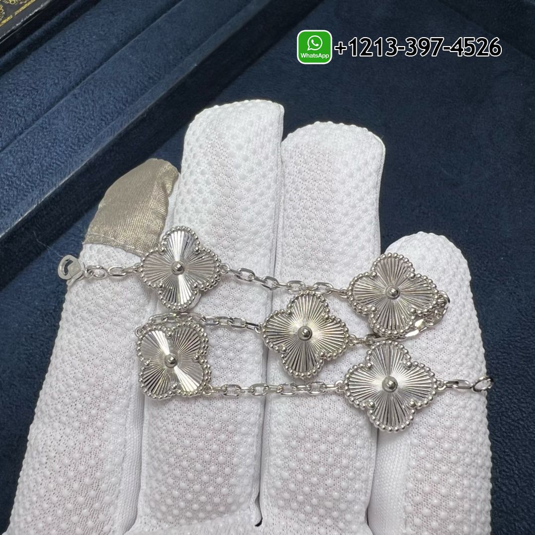 Van Cleef & Arpels Vintage Alhambra 5 Motifs Guilloche 18K White Gold Bracelet VCARP9XE00