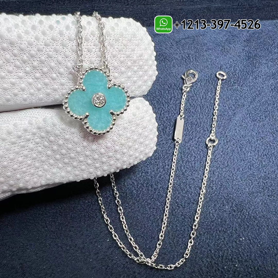 Van Cleef & Arpels Vintage Alhambra Limited Edition 18K White Gold Diamond Sèvres Porcelain Necklace