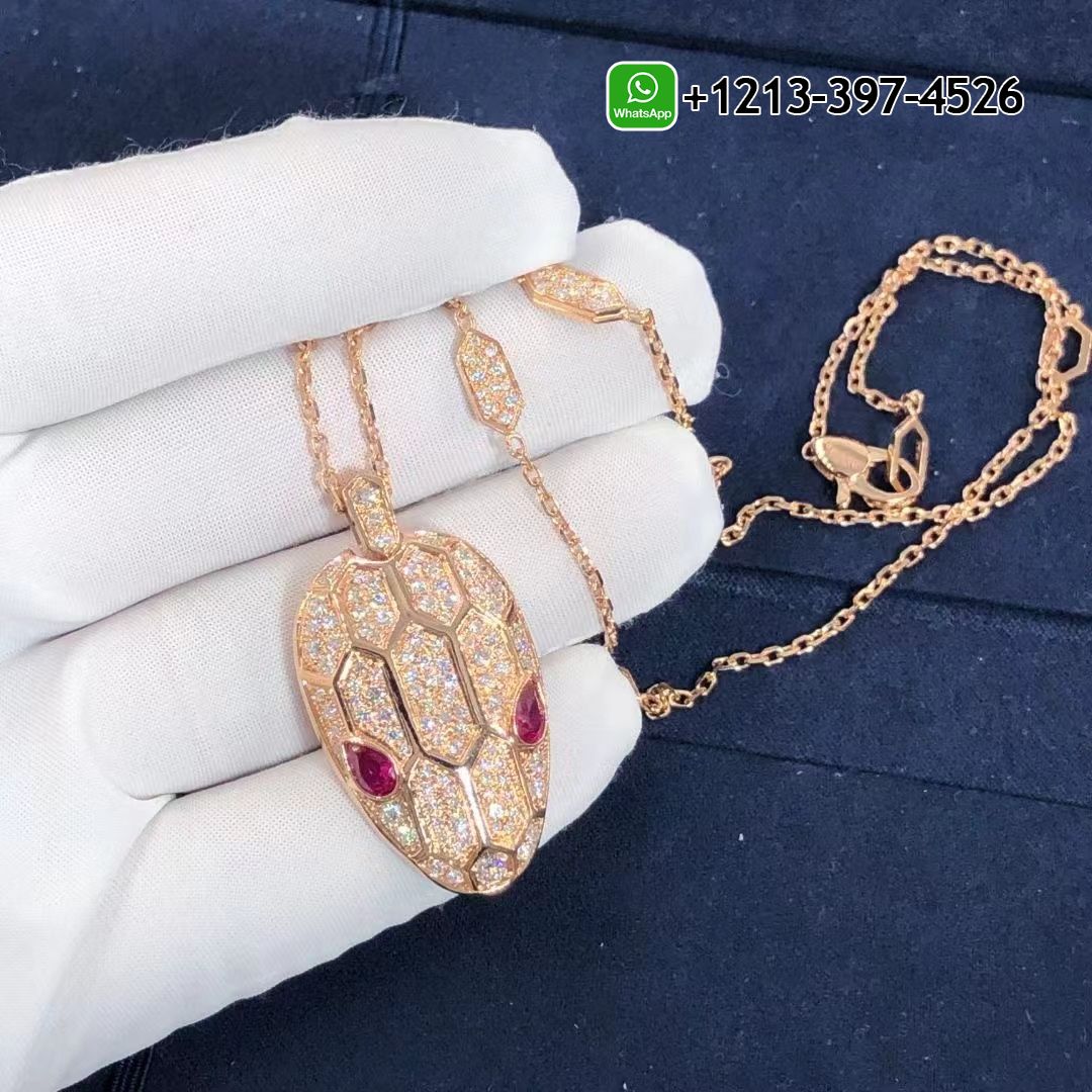 Bulgari Serpenti Rubellite Eyes Pave 18K Rose Gold Diamonds Necklace 352725