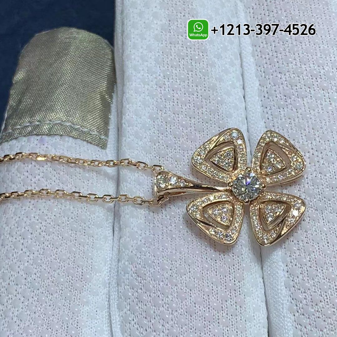 Bvlgari Fiorever 18k Rose Gold Central Diamond Pendant Necklace 355885