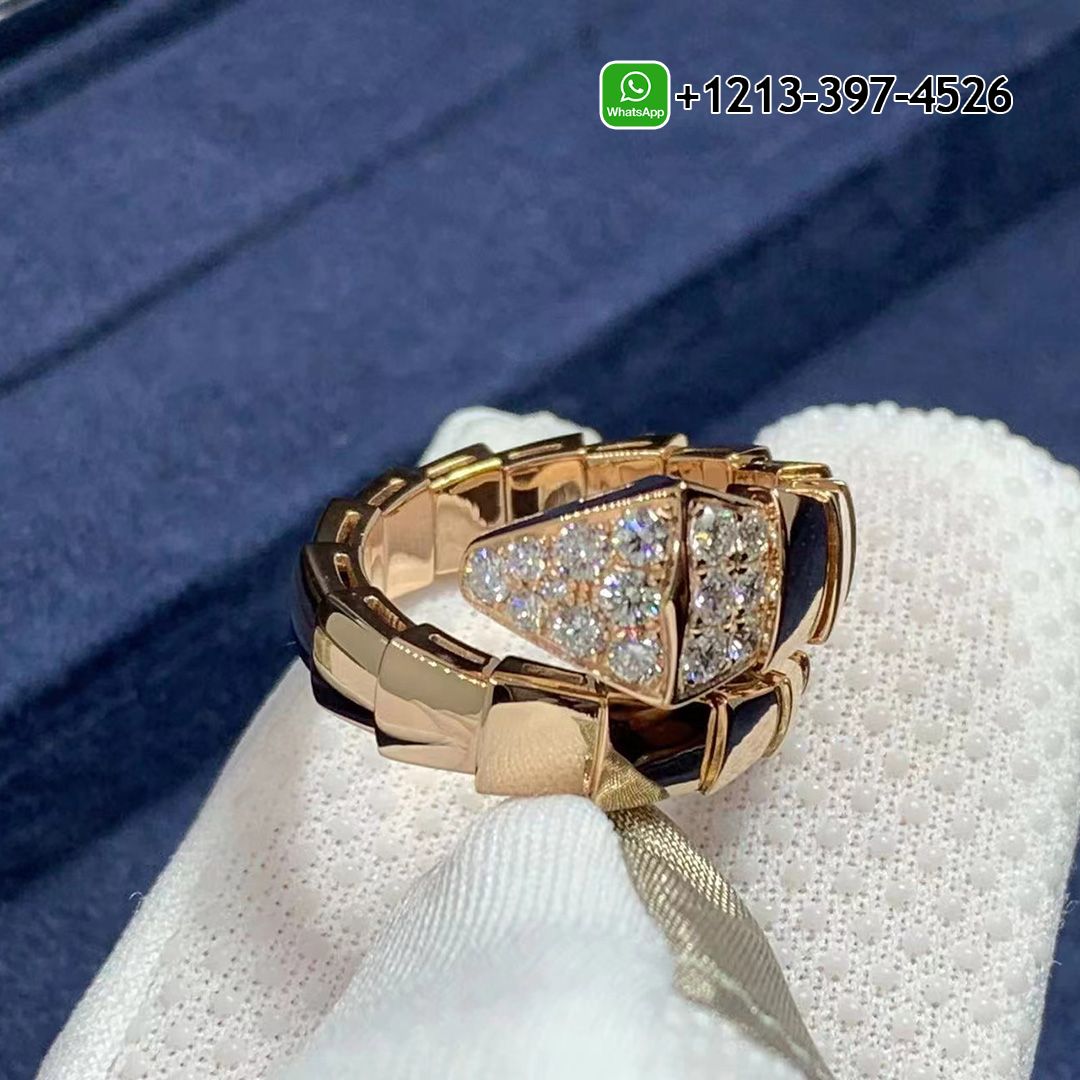 Bvlgari Serpenti Viper 18K Rose Gold Pavé Diamonds on The Head One-coil Ring