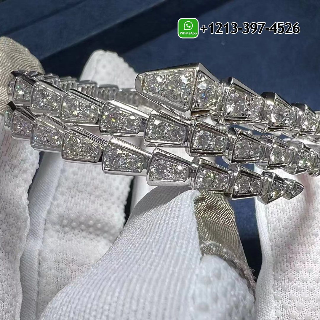 Bvlgari Serpenti Viper 18K White Gold & Pavé Diamond 2-Coil Bracelet 357274