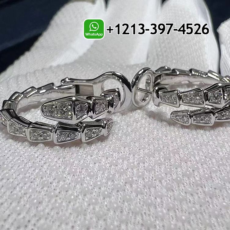 Bvlgari Serpenti Viper Full Pave Diamond 18k White Gold Hoop Earrings 358360