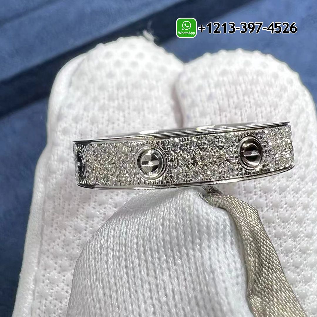 Cartier 18K White Gold Diamond Paved 4mm LOVE Wedding Band Ring B4083400
