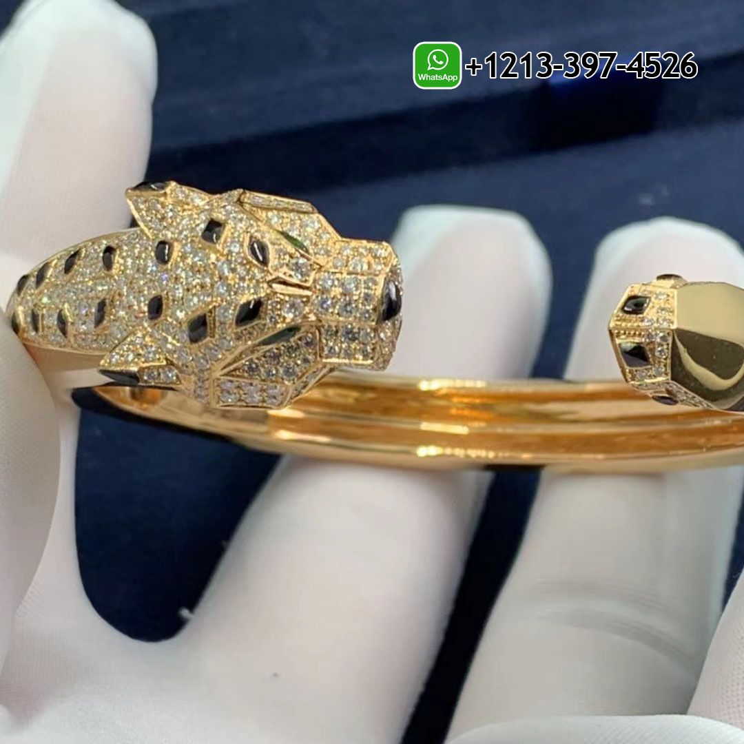 Cartier 18k Yellow Gold Diamonds Emeralds Onyx Panthere de Cartier Bracelet N6035317