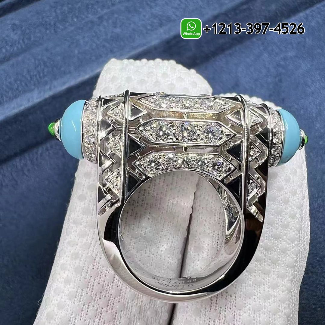 Cartier Geometry and Contrast Turquoise Black Lacquer 18k White Gold Cocktail Ring H4350300
