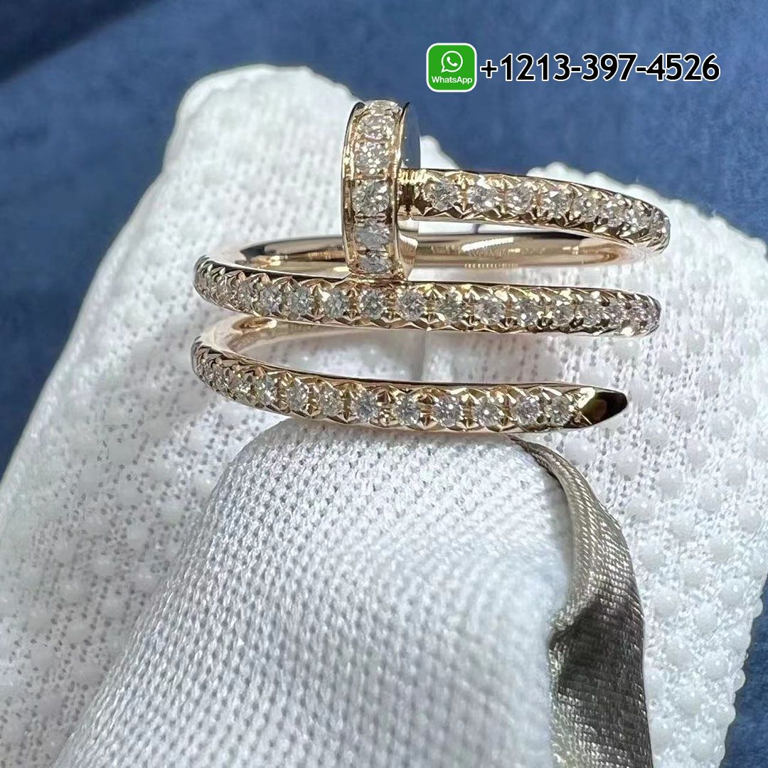 Cartier Juste un Clou 18k Rose Gold Pave Diamond Double Nail Ring B4210900