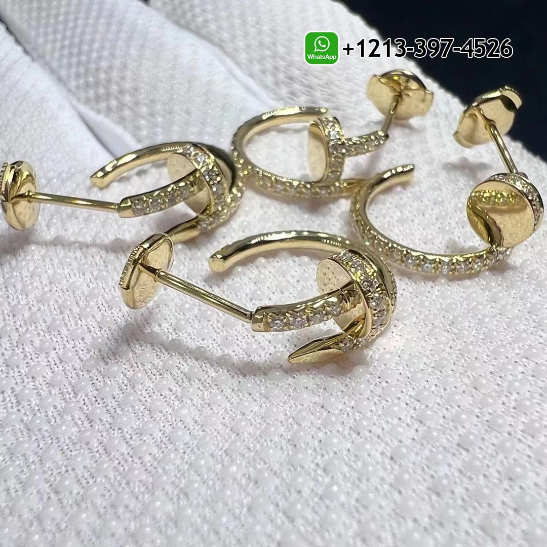 Cartier Juste un Clou 18k Yellow Gold Pave Diamond Nail Hoop Earrings B8301430