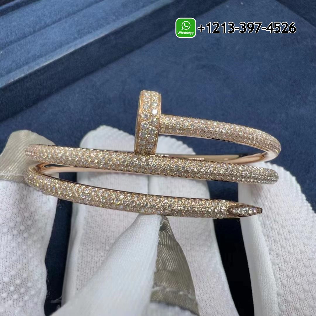 Cartier Juste un Clou Full Diamond Pave Two Coil 18k Rose Gold Bangle Bracelet N6708617