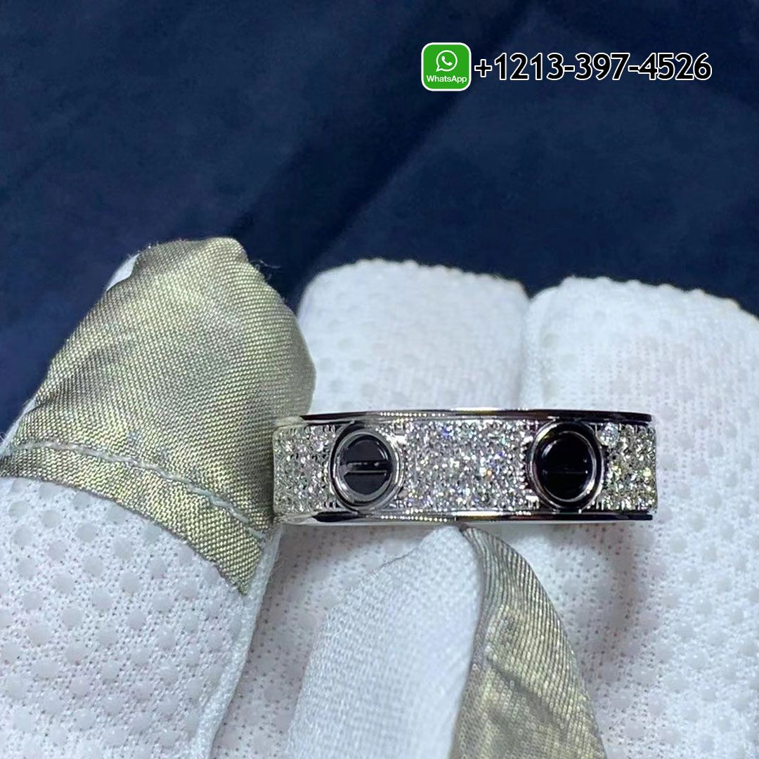 Cartier Love Diamond Paved Black Ceramic 18k White Gold 6.5MM Band Ring B4207600