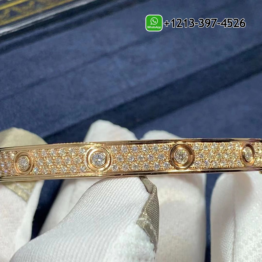 Custom Cartier 18k Rose Gold 216 Diamonds Paved Love Bracelet