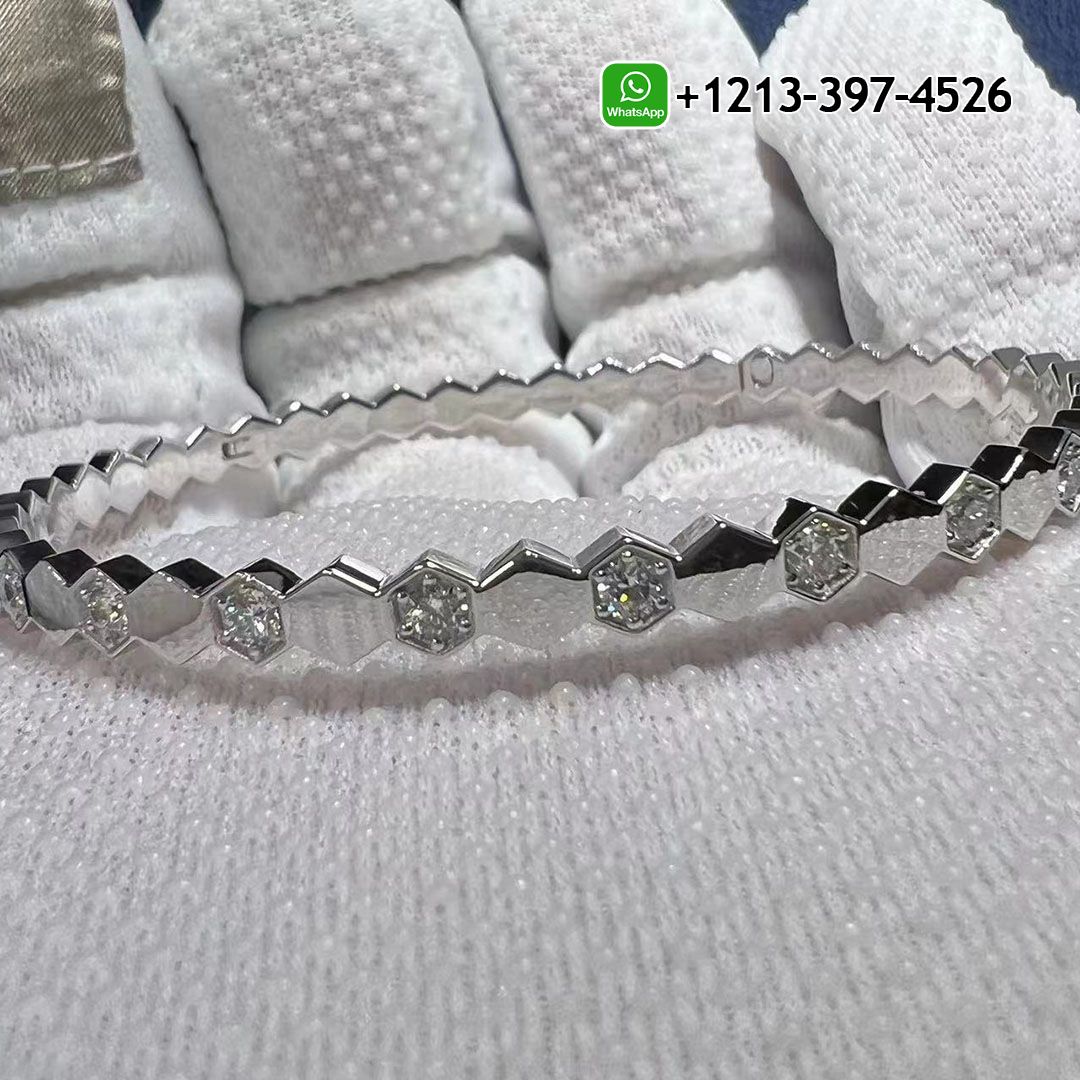 Custom Chaumet Bee My Love Half Pavé Diamond 18k White Gold Bracelet 083436