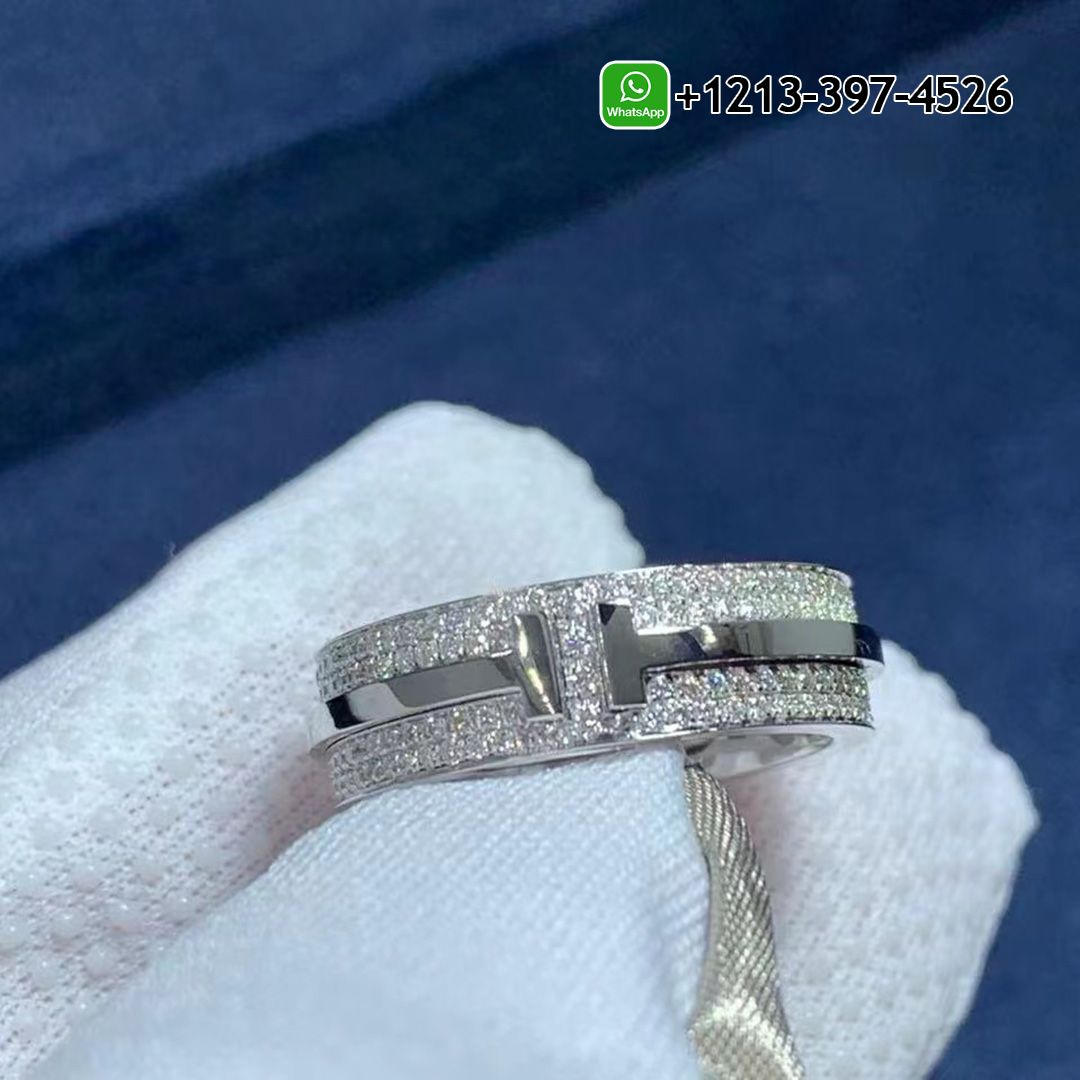 Tiffany 18k White Gold T Wide Pavé Diamond Ring