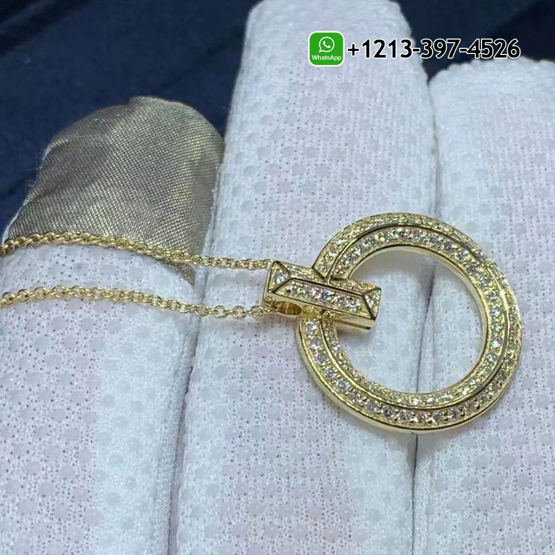 Tiffany 18k Yellow Gold Diamond T T1 Circle Pendant Necklace