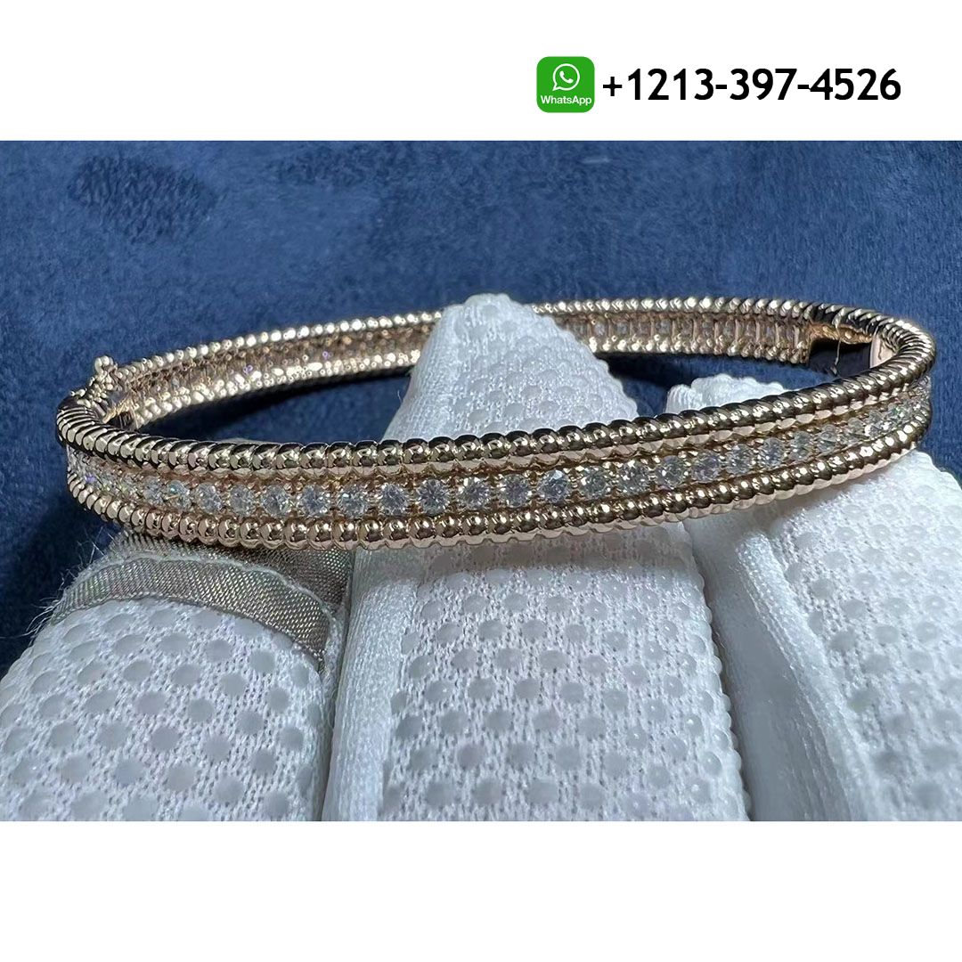 Van Cleef & Arpels 18K Rose Gold Diamond Perlee 1-Row Bangle Bracelet VCARP27F00