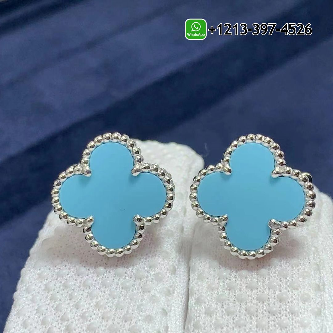 Van Cleef & Arpels 18K White Gold Turquoise Vintage Alhambra Earrings