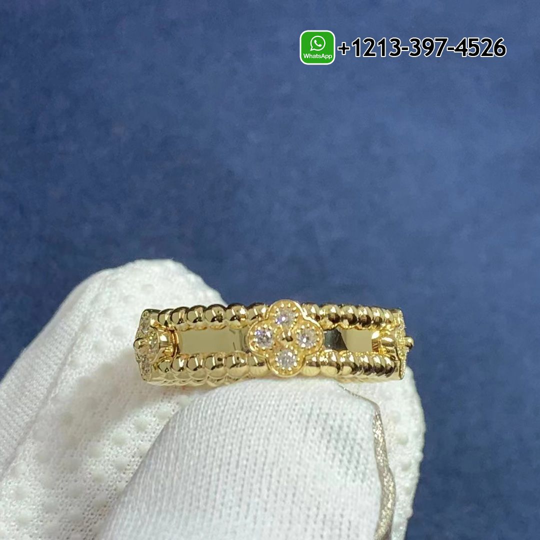 Van Cleef & Arpels 18K Yellow Gold Diamond Sweet Perlee Clovers Ring VCARPJMZ00