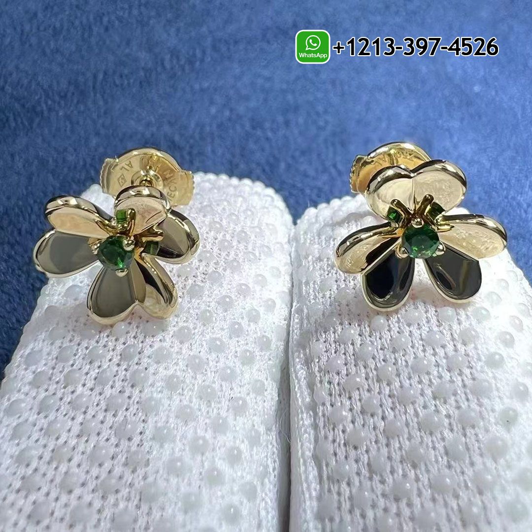 Van Cleef & Arpels 18K Yellow Gold Frivole Emerald Mini Model Earrings VCARP7SD00