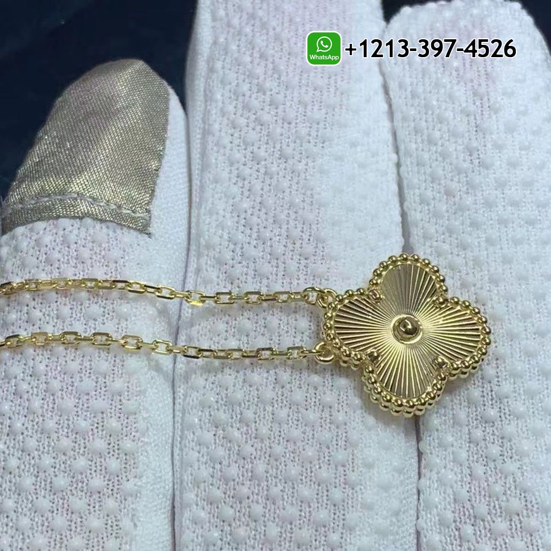 Van Cleef & Arpels 18K Yellow Gold Guilloche Vintage Alhambra Pendant Necklace VCARP4KL00