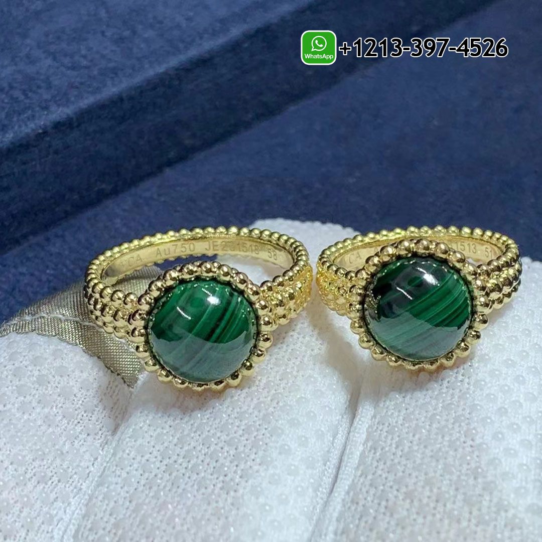 Van Cleef & Arpels 18K Yellow Gold Malachite Perlee Couleurs Ring VCARPJMU00