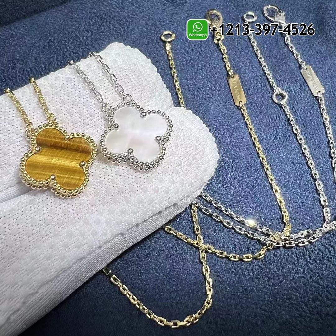 Van Cleef & Arpels 18K Yellow Gold Tiger Eye Vintage Alhambra Pendant Necklace VCARD38600