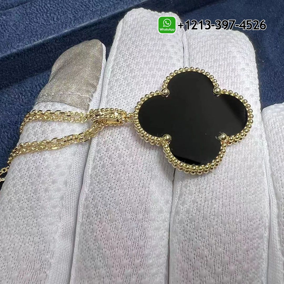 Van Cleef & Arpels 18k Yellow Gold Onyx Magic Alhambra 1 Motif Long Necklace VCARO49M00