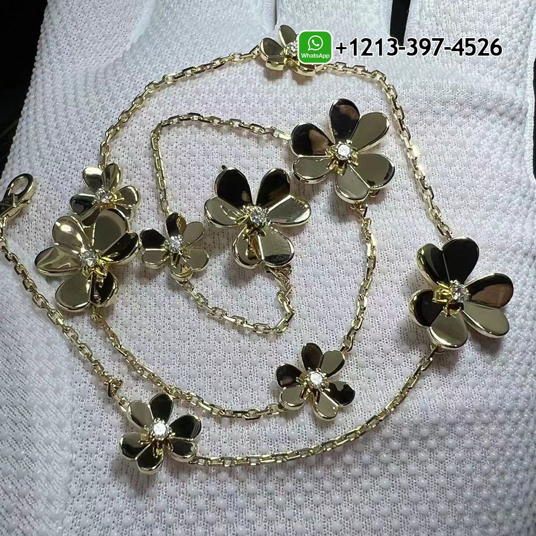 Van Cleef & Arpels Frivole 9 Flowers 18K Yellow Gold Diamond Necklace VCARD31500