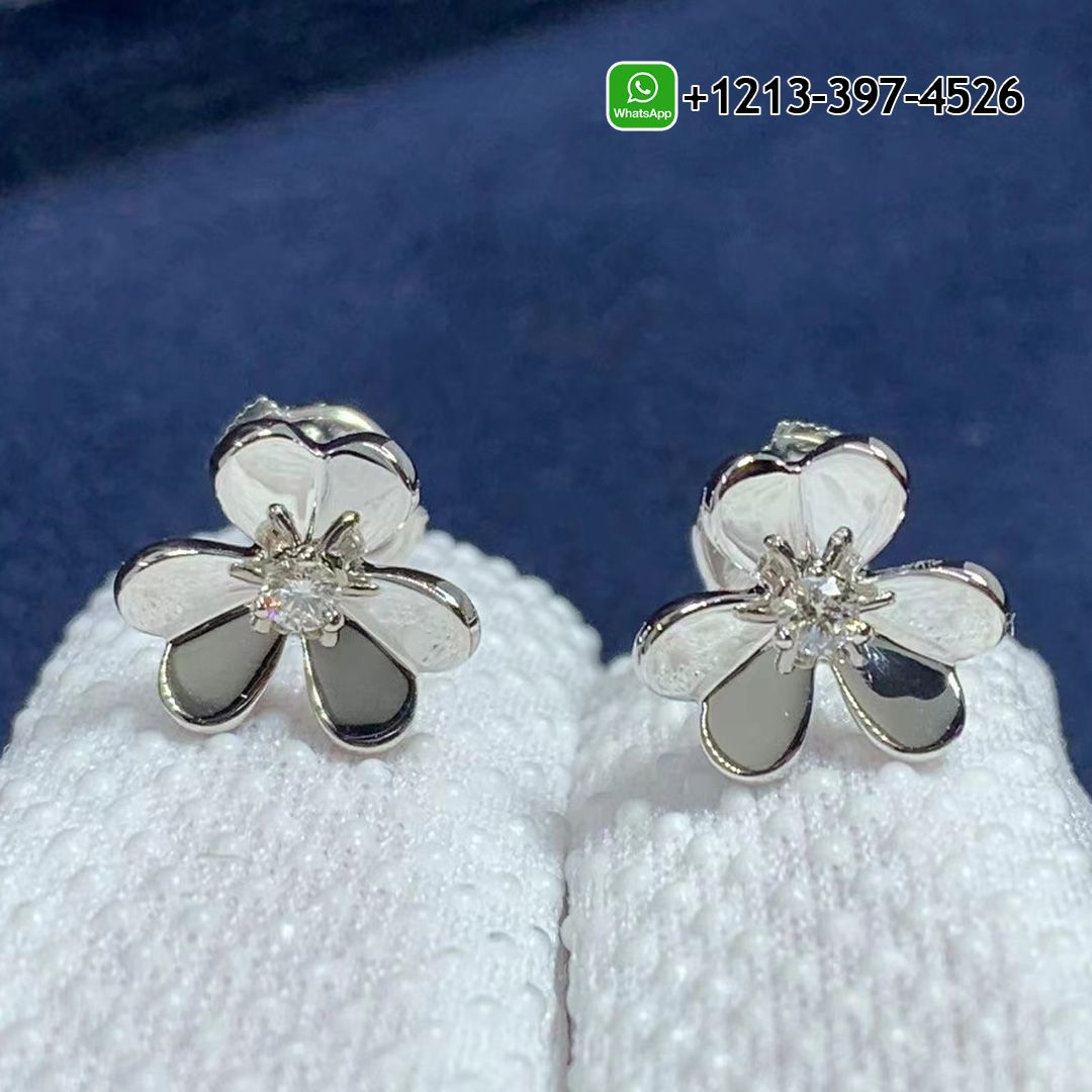 Van Cleef & Arpels Frivole Mini Model 18k White Gold Diamond Stud Earrings VCARP0J600