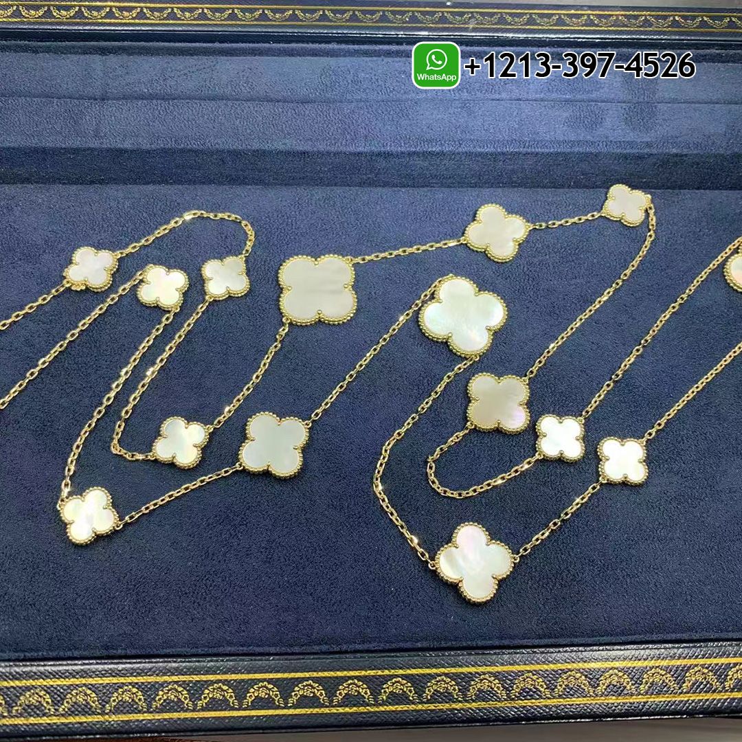Van Cleef & Arpels Magic Alhambra Mother-of-Pearl 16 Motif 18k Yellow Gold Long Necklace VCARD79300