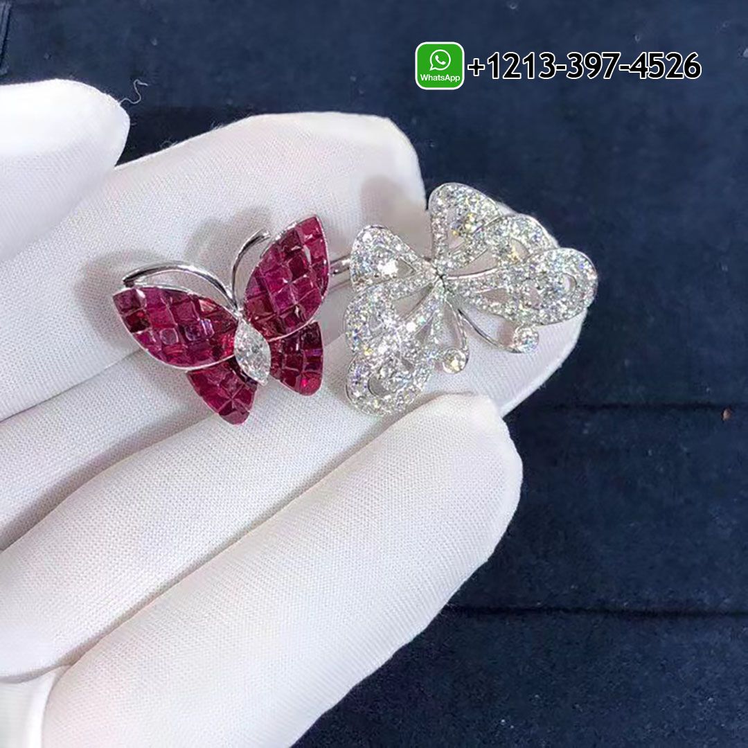 Van Cleef & Arpels Mystery-Set Ruby & Diamonds Two Flying Butterfly Between The Finger Ring VCARF27100