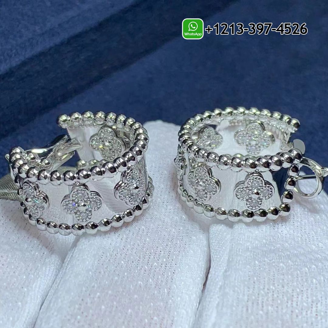Van Cleef & Arpels Perlée Clovers 18K White Gold Diamond Hoop Earrings VCARO2ML00