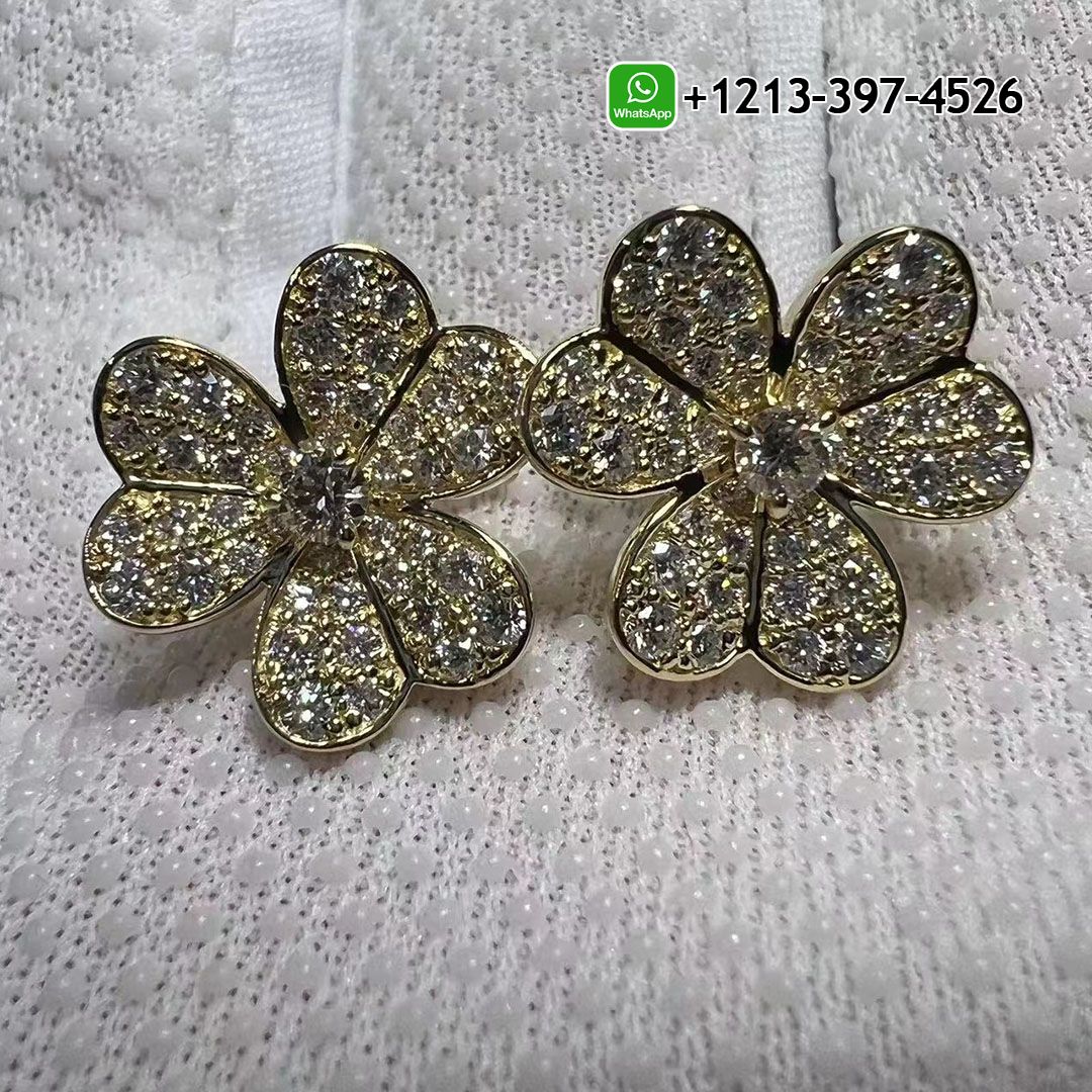 Van Cleef & Arpels Small Model Frivole 18k Yellow Gold Diamond Earrings VCARP0J900